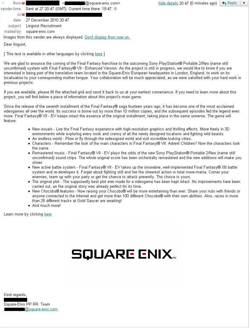 mail leake final fantasy vii square enix